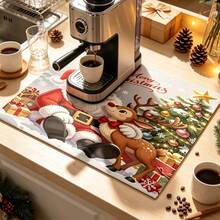 1pc Dish Drying Mat, Coffee Machine Mat, Christmas Theme Santa Claus & Reindeer Pattern Dish Drying Mat, Absorbent Quick Dry Tabletop Protector, New Year Dining Table, Kitchen Holiday Atmosphere Decorative Mat, Holiday Placemat, Multi-Purpose Drying Mat, Home Gift, Desktop Decoration - XYLSD-1121 - View 3