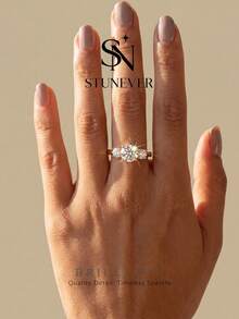1pc Moissanite Ring Minimalist Round Cut Diamond Ring Gold Plated Luxury Jewelry Engagement Wedding Birthday Anniversary Gift - Gold - View 5