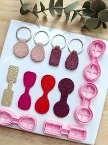 Blank Polymer Clay Keychain Molds, Rectangular & Oval, DIY Handmade Keyring Pendant Jewelry Craft Tools - Pink - View 2