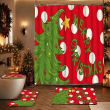 1/4pcs Christmas Tree Shower Curtain Set With 12 Hooks, Waterproof Polyester Bathroom Curtain, Thickened, Durable Quick-Dry, 180*180cm, Christmas Bathroom Decor - A - View 18