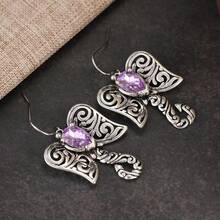 Bông tai treo móc hình voi rỗng phong cách vintage, bông tai hình voi chạm khắc hoa văn cuộn - Bạc - Xem 5