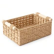 1pc Home Storage Basket, Natural Woven With Handle, Bohemian Country Handmade Design, Large Open Mouth Storage Basket, Suitable For Blankets, Clothes, Toys, Plants Storage, Aesthetic Farmhouse Style Living Room, Bedroom, Dorm Decor Basket - Multicolor - View 10