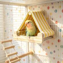 1pc Parrot Wooden House, Bird Cage Accessory Resting & Hiding Hut, Parrot Bottom Mesh Hideout, Bird Perch House, Parrot & Lovebird House - View 1