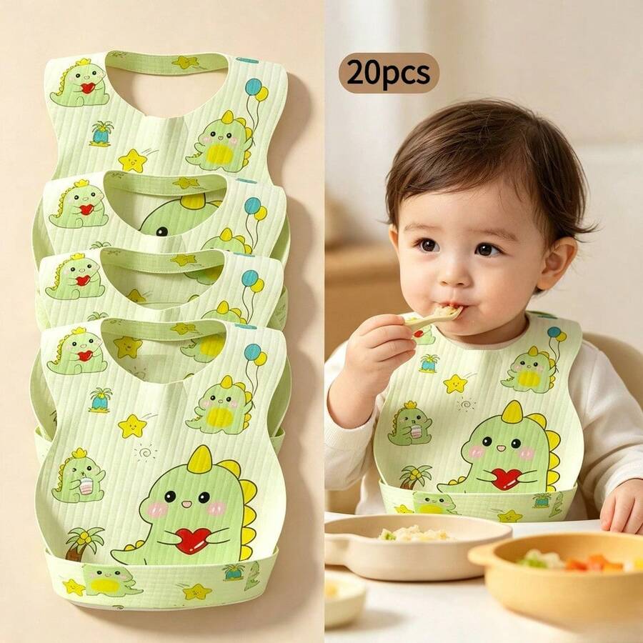 Feeding Bib, Cartoon Pattern, Prevent Water Seepage Into Clothing, Large Pocket, Suitable For 1-4 Years Old Children, Machine Washable, Feeding Accessory - Multicolor - View 1
