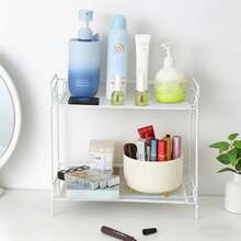 1pc 2-Tier Iron Tabletop Storage Rack, Multi-Function Metal Organizer Shelf, Suitable For Kitchen Seasonings, Bathroom Cosmetics, Desktop Supplies, Dorm And Back To School Essentials - White - View 4