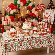 1pc Christmas Mint Plastic Tablecloth 130*274cm - Red And Green Disposable Rectangular Tablecloth With Candy Cane And Lollipop Design, Suitable For Holiday Christmas Winter Celebration - Christmas Red and Green Candy - View 8