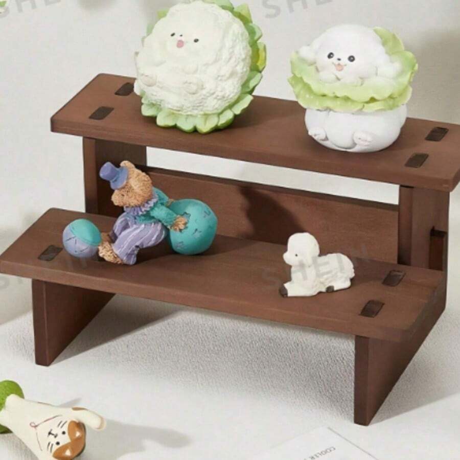 Wooden Storage Rack, Toy Display Rack, Desktop Decorative Rack, Multi-Layer Model Display Rack, Solid Wood Storage Rack, Suitable For Women's Storage And Organization, Travel Essentials, Back-To-School Dorm Stor - Coffee Brown - View 1