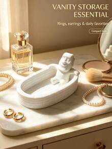 Creative Figurine Bathtub Shaped Storage Tray, Desktop Decor Storage Ornament, Ins Cream Style Jewelry Dish, Vanity Jewelry Storage Solution, Entryway Key & Miscellaneous Organizer Box, Fun Decorative Ornament, Christmas Decor Accessory, Holiday Gift Idea - White - View 9