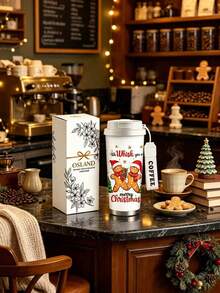 1pc/5pcs 500ml Stainless Steel Insulated Coffee Travel Mug, With Hanging Rope, White Sweet Christmas Gingerbread Man Candy Cookie Christmas Print, Reusable Leak-Proof Portable Commuter Cup, Suitable For Office, Commuting, Outdoor, Cute Christmas Gift, Suitable For Men And Women - Multi-color - Sweet Christmas - View 2