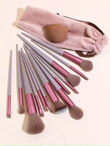 Brown Makeup Brush Set With Makeup Sponge, Eyeshadow, Foundation, BB Cream, Concealer, Blush, Powder, Mixed Beauty Soft Comprehensive Makeup Tools For Women - Brown - View 3