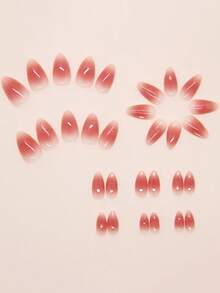 24pcs Neutral Short Oval Acrylic Nail Tips Set, Nude Gold Glitter Gradient, Removable Full Coverage, Long-Lasting. Set Includes 1 Adhesive Sheet And 1 Mini Nail File, Suitable For Daily Wear. - Multicolor - View 3