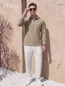 Men's Solid Color Casual Versatile Daily Long Sleeve Shirt - Apricot - View 5