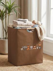 1PC Animal‑Print Open Storage Bin, Collapsible Laundry Basket Storage Bag With Wooden Handles, Household Foldable Hamper For Bathroom, Dirty Clothes Storage Bucket - Multicolor - View 18