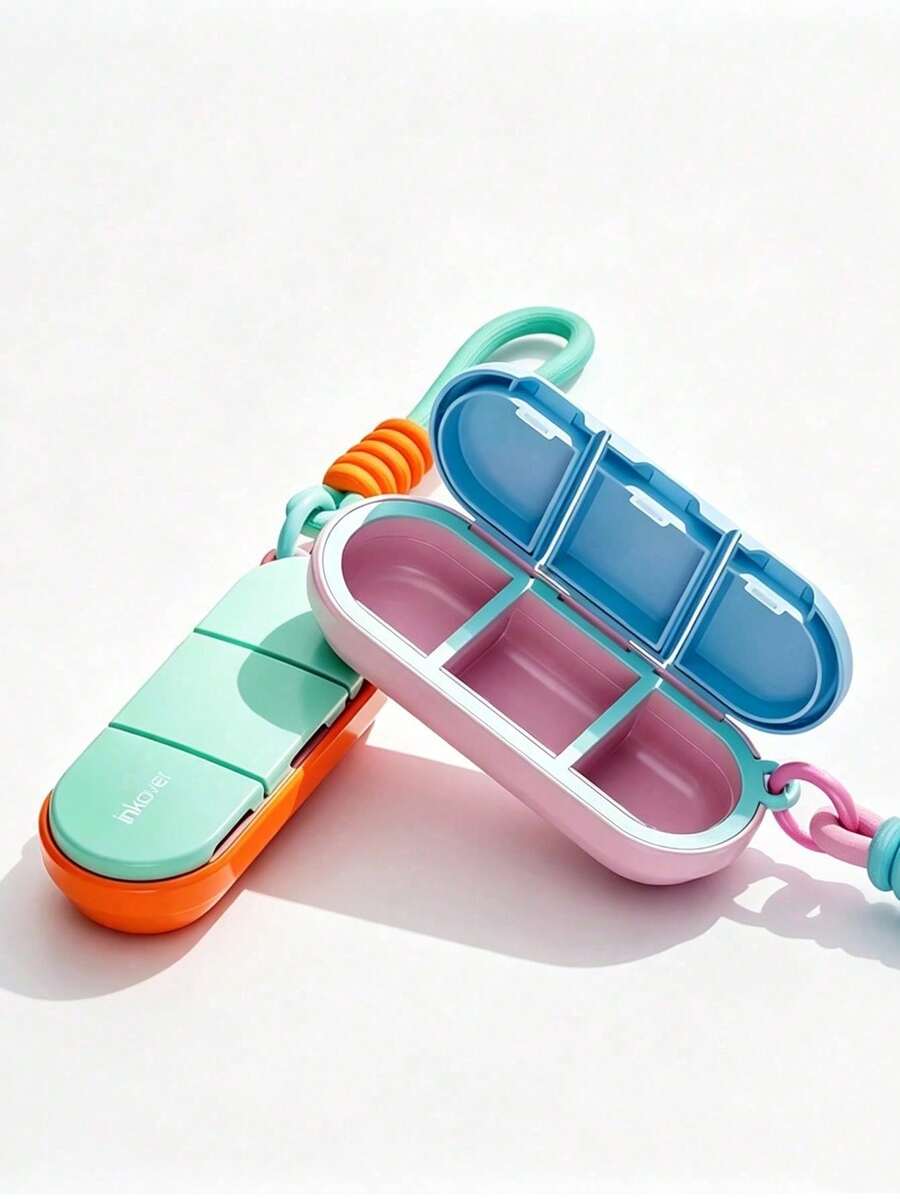 1pc Portable Hanging 3-Compartment Pill Box, Silicone Sealed Waterproof & Moisture-Proof, Divided Storage For Daily Medication Vitamins, Jewelry And Other Small Items - Multicolor - View 1