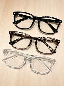 Unisex Rectangular Plastic Black Eyeglass Frames Fashion Glasses Non-Prescription Frames - Black - View 8