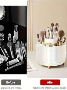 1pc Rotating Desktop Makeup Organizer, Stationery Storage Box, Pen Holder, Cosmetic Display Rack, Multi-Functional Makeup Brush Storage Bucket, Skincare Storage Box, Plastic Makeup Brush Organizer - Multicolor - View 7
