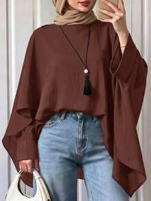 Autumn/Winter Loose Asymmetric Cape-Style Casual Shirt, Suitable For Street, Daily Wear And Home - Brown - View 5