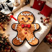 Cute Gingerbread Man Shaped Flannel Blanket, Soft Cozy Throw Blanket, Christmas Blanket Autumn Home Decor - Multicolor - View 2