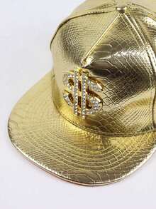 1 Men's Dollar Metal Label Leather Flat Brim Hip Hop Hat Party Personality Spring Autumn Trucker Hat Large Head Circumference Street Baseball Cap - Multicolor - View 6