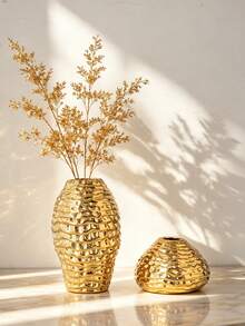 1 Piece Gold Honeycomb Textured Ceramic Vase - 1PC - View 5