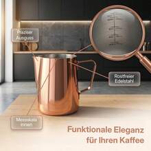 Copper-Colored Stainless Steel Barista Milk Pitcher With Measurement Scale (330 Ml), Practical Frothing Pitcher For Fine Milk Foam During Cozy Coffee Rounds With Friends - Bronze - View 5
