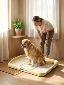 Multi‑Color Large Grid Dog Toilet With Training Induction Post, Anti‑Splash Easy‑To‑Clean Pet Potty For Small Medium Large Dogs Indoor House Training - Yellow - View 1
