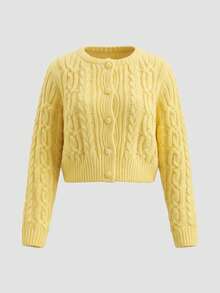 VINOVA Women's Autumn/Winter Y2K Button-Up Cardigan Sweater, Long Sleeve, 2026 Back To School, Holiday Outfit, Casual Outing Top, Christmas, Effortless Elegant Style - Yellow - View 3