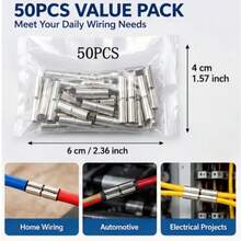 50pcs BN Connector Terminals, Copper Bare Wire Crimp Connectors, High Conductivity Round Crimp Sleeves With Center Stop, Smooth Inner Wall Wire Connectors, Suitable For Home Wiring And Automotive Electrical Projects - Quick-connect Terminal - View 2