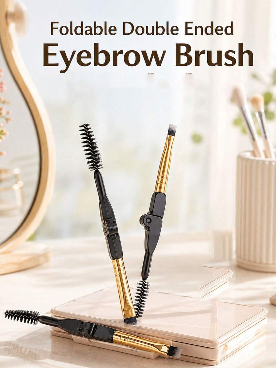 4pcs Foldable Dual-Ended Eyebrow Brushes, Portable Angled Eyebrow Brush & Comb, Compact Makeup Tool For Eyebrow Shaping, Filling, Grooming, Travel And Daily Use - Multicolor - View 1