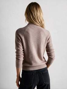 HEYMINI 100% Cashmere, Solid Color Minimalist Mock Neck Cashmere Sweater, Basic Long Sleeve Slimming KnitTop, Comfortable Autumn/Winter Outfit - Maroon - View 8