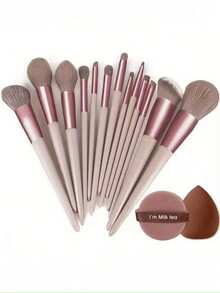 Brown Makeup Brush Set With Makeup Sponge, Eyeshadow, Foundation, BB Cream, Concealer, Blush, Powder, Mixed Beauty Soft Comprehensive Makeup Tools For Women - Brown - View 1