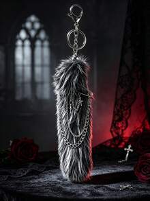 1pc Y2K Style Cross Star Chain Animal Tail Bag Charm, Gothic Animal Tail Pendant For Bag Decoration, Keychain Chain, Clothing Decoration - Dark Grey - View 2