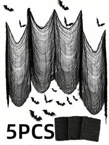 1/3/5pcs Black 76*183cm Halloween Party Decoration Ghost House Gauze DIY Decorative Fabric, Suitable For Creating Halloween Atmosphere - Scary And Eerie Halloween Decor, Suitable For Indoor And Outdoor Parties - Black - View 9