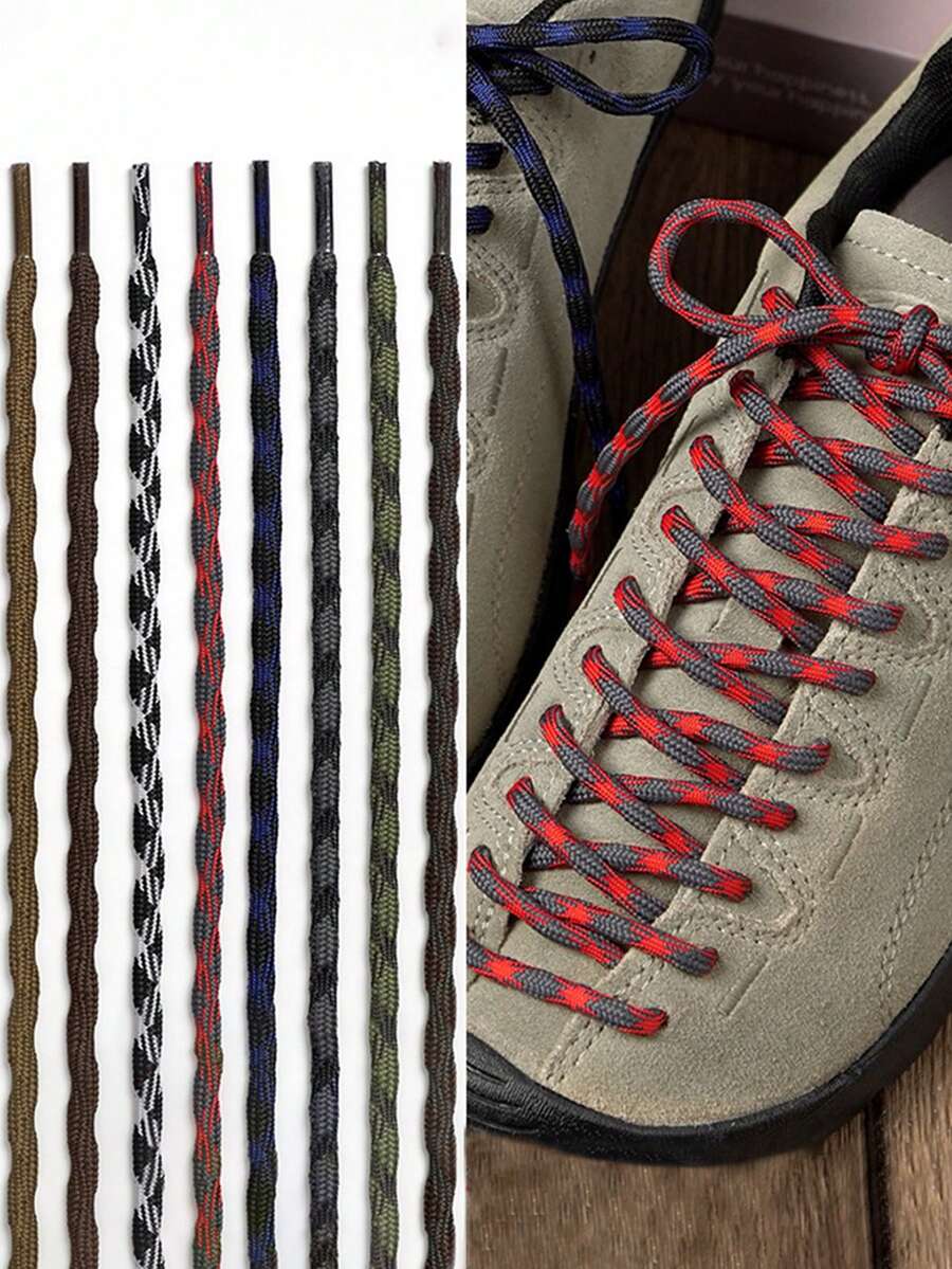 5mm Textured Cross Round Shoelaces High Quality Anti-Slip Wear-Resistant Polyester Round Shoelaces Suitable For Hiking Boots Work Boots Chunky Sneakers Shoe Laces - Multicolor - View 1