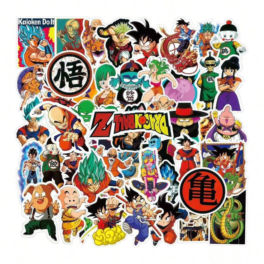 asmodee 50pcs Dragon Ball Anime Stickers Waterproof Luggage Laptop Phone Skateboard Decor Cartoon Graffiti Decals - Multicolor - View 1