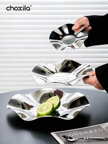 choxila 1pc Lotus Leaf Design Stainless Steel Decorative Tray, Curved Petal Snack And Jewelry Storage Dish, Multi-Functional Storage Tray For Living Room Decor And Daily Home Use - Tray - View 4