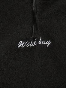 Young Boy Spring/Autumn Sweatshirt Set, Stand Collar Half-Zip English Embroidery Top And Casual Long Pants, New Style - Black - View 4