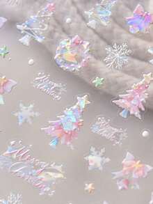 1 Crystal Diamond Pink Embossed Nail Art Charm Sticker Popular Self-Adhesive Winter Nail Charm Sticker Cute Christmas Nail Decoration Sticker DIY - Pink - View 3