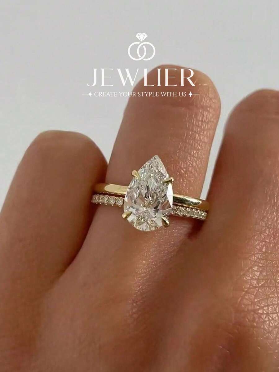 1ct/2ct/3ct 閃耀水滴形訂婚戒指、承諾戒指、永恆戒指，優雅女性珠寶禮物