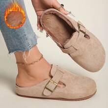 Fuzzy Lined Women Mule Clogs, Faux Suede Slip‑On Backless Loafers With ...