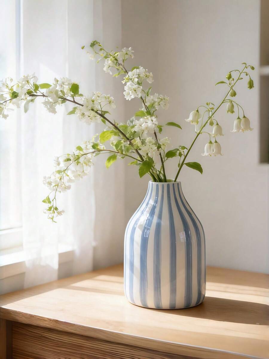 1 buah Vas Bulat Bergaris Klasik, Vas Rangkaian Bunga Praktis, Ornamen Meja untuk Pajangan Dalam Ruangan, Cocok untuk Dekorasi Pesta Rumah Liburan Natal dan Musim Dingin - botol bulat kecil - View 1