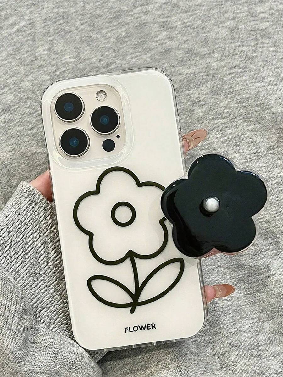 Ins風高級琥珀色支架手機殼,適用 15 Pro Max、Apple 14 Pro、13、12 Pro、11,秋冬創意女款 Apple 14 保護殼 - 黑與白 - 查看 1