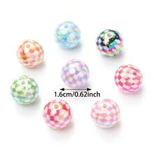5pcs Acrylic Checkerboard Beads, Colorful AB Plaid Round Loose Spacer Beads, DIY Craft Beads For Keychains, Bracelets, Necklaces & Jewelry Making - Random Color - View 3