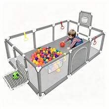 Corralito para Bebé, Corral de Gimnasio y Juegos Infantil, y Divertido, Área de Actividades Plegable y Portátil, Ideal para Estimulación y Entretenimiento en Casa - Gris Claro - Ver 9