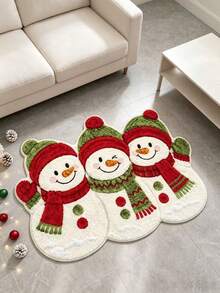 1pc Soft Cute Snowman & Red Green Plaid Carpet, Decorative Rug, Bedroom Decor, Small Rug, Carpet, Home Decor, Living Room Rug, Living Room Small Rug, Bedroom Rug, Living Room Home Decor, Outdoor Rug, Washable Carpet - Multicolor - View 3