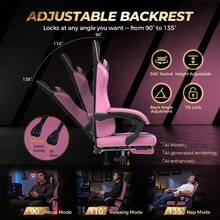 Fabric Gaming Chair With Footrest, Ergonomic Computer Desk Chair With Pocket Spring Cushion Home Office High Back Lumbar Support Heavy Duty Wide - Pink - View 4