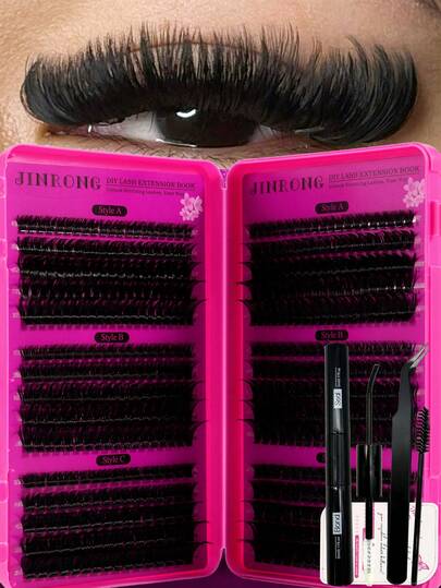 540 Sets DIY Full Set Self-Adhesive False Eyelashes, Includes 8-16mm Different Length Soft False Eyelash Clusters, Soft And Fluffy, Cluster False Eyelash Set, Includes Waterproof Glue, Tweezers And Brush
