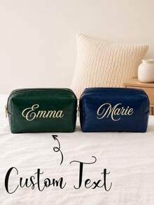 Personalized Faux Leather Makeup Bag, Custom Name Cosmetic Bag, Toiletry Pouch, Travel Gift For Her, Bridesmaid Gift - Multicolor - View 7