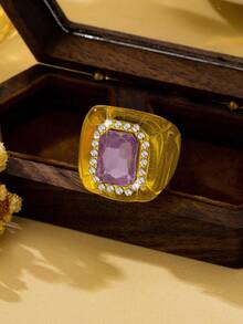 1pc Elegant High-End Acrylic Gemstone Pendant Ring, Suitable For Women's Daily Wear, Gatherings, Holidays And Parties - Geometry - View 4