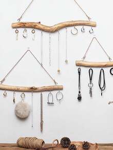 1/2pcs Driftwood Decorative Branch Farmhouse Style Home Wall Hanging Decor With 5 Hooks Hanging Jewelry Storage Rack - Multicolor - View 2